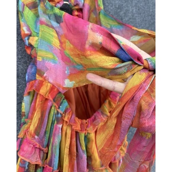 Lilly’s Kloset Women’s XL Ruffled Tie Dyed Halter Dress Peek A Boo Front & Back - Picture 11 of 14